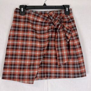 Aritzia Wilfred Maroon Plaid Wool Mini Skirt with Bow